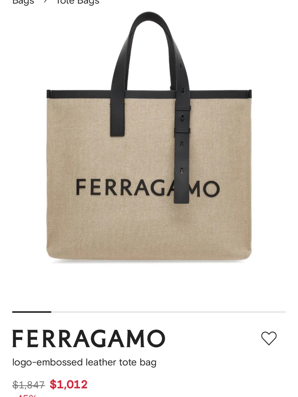 Salvatore Ferragamo Beige Canvas Tote with Black Leather Trim